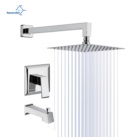 Aquacubic cUPC certified High Pressure Shower Trim Kits and Valve, with 8'' Square Shower Head, Brass Control Valve, and Tub Spout