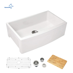 Aquacubic cUPC certified 33" x 21" White Ceramic Kitchen Single Bowl Apron Front Farmhouse Sink