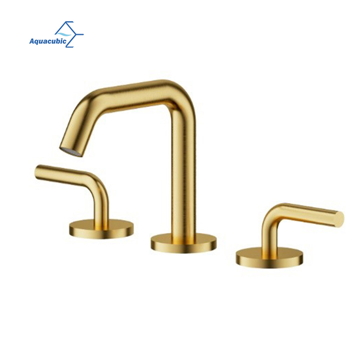 European Style brushed gold Finished Double Handles Faucet brass Three Holes Basin Mixer Bathroom Taps