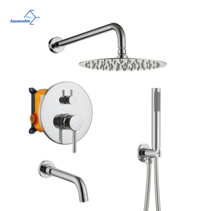 Aquacubic cUPC Chrome Double Handle Shower Faucet Set 10" Rain Shower Head with Handheld Shower