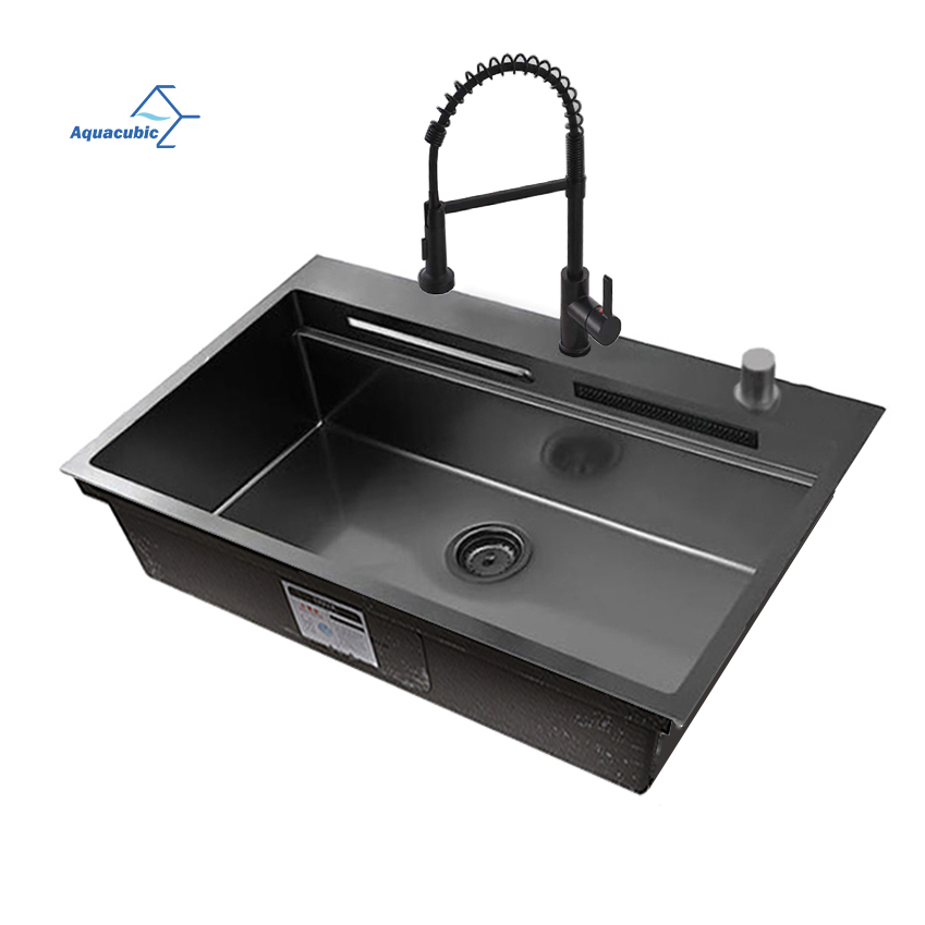 Luxury Modern Handmade 304 Stainless Steel Nano Kitchen Sink With Multifunction Waterfall Faucet