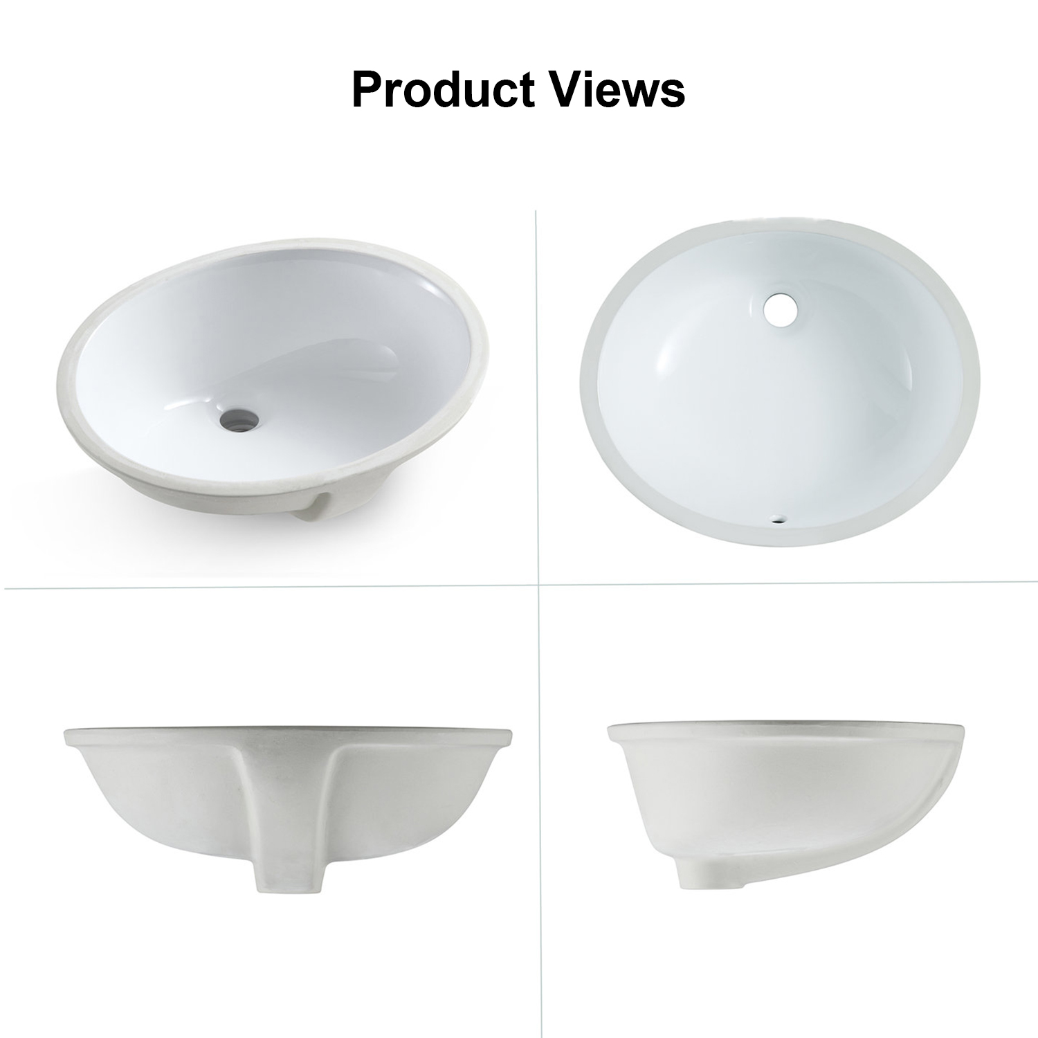 Aquacubic Glazed Porcelain Vanity Ceramic Vessel Oval Undermount Bathroom Sink