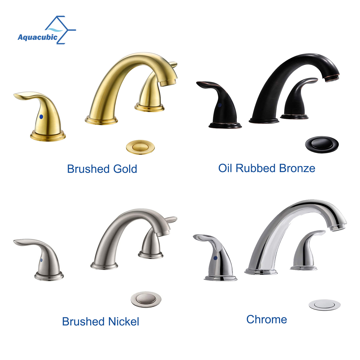 Aquacubic Brushed Nickel Deck Mount Widespread Brass Body Bathroom Basin Faucet