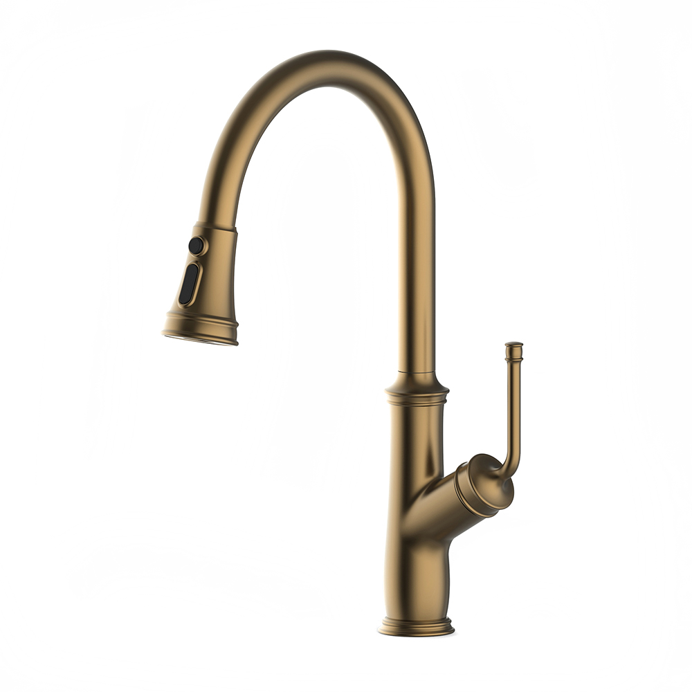 Aquacubic cUPC Lead Free Brass Body Brushed Gold Pull Down Kitchen Faucet AF3068-5G
