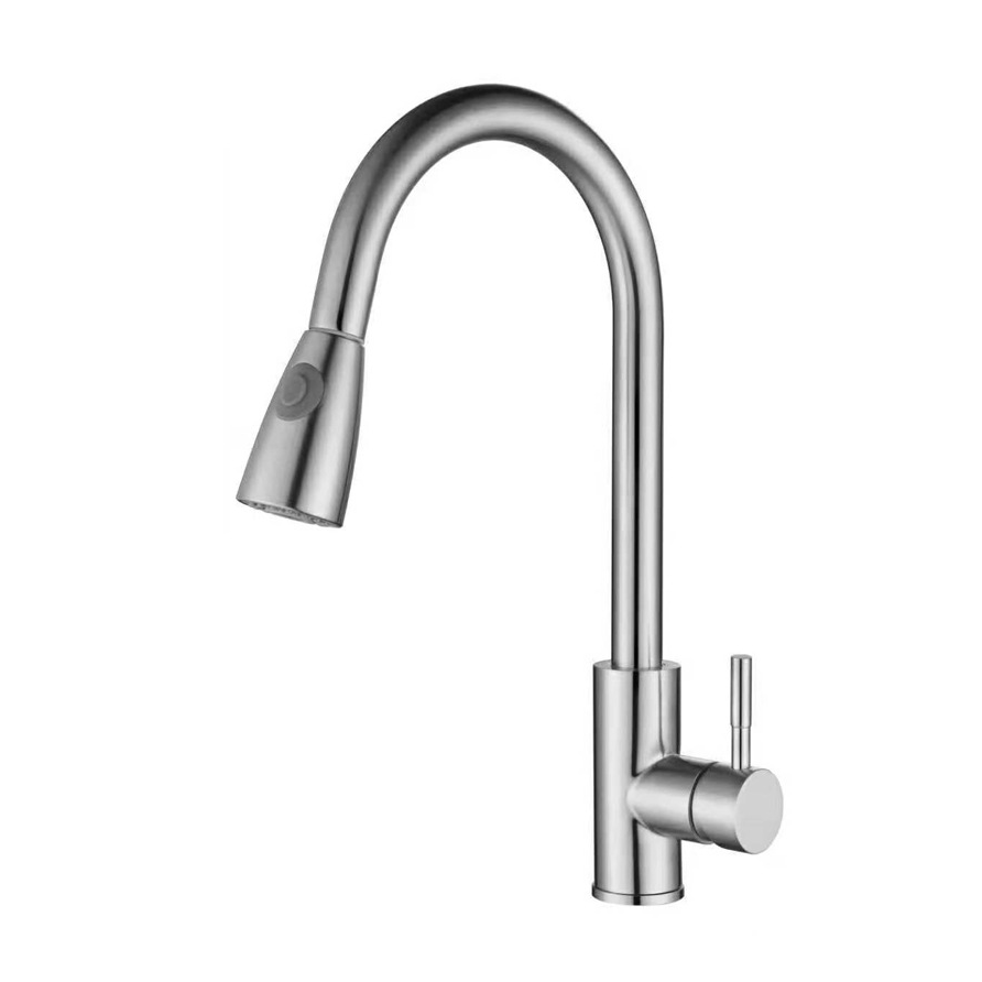 Aquacubic CUPC CE Stainless Steel Single Hole Brushed Pull Out Kitchen Sink Water Faucet / Tap