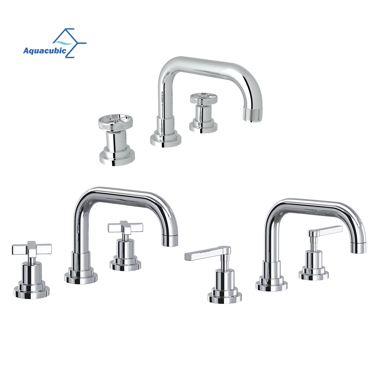 Aquacubic Luxury Deck Mounted Industrial Bathroom Faucet for 3-Holes 8-in Wide Spread Set