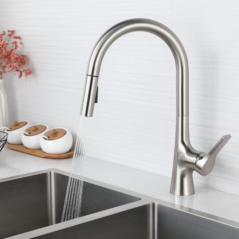 Single Handle Brushed Nickel Pull Down Kitchen Faucet Kitchen Tap