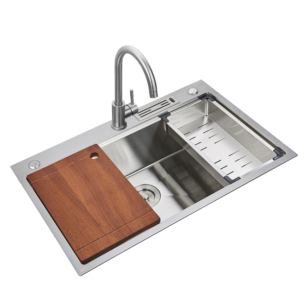 Aquacubic 29 x 18 Inch Kitchen Fixtures Drop In Topmount Workstation Single Bowl Handmade 304 Stainless Steel Kitchen Sink