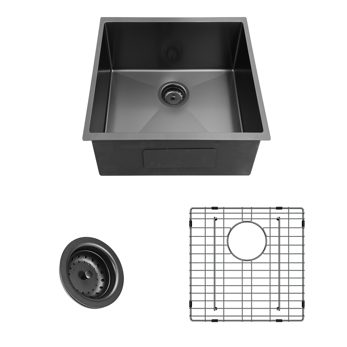 17" x 17" Stainless Steel Handmade Undermount Gunmetal Black Nano Kitchen Sink