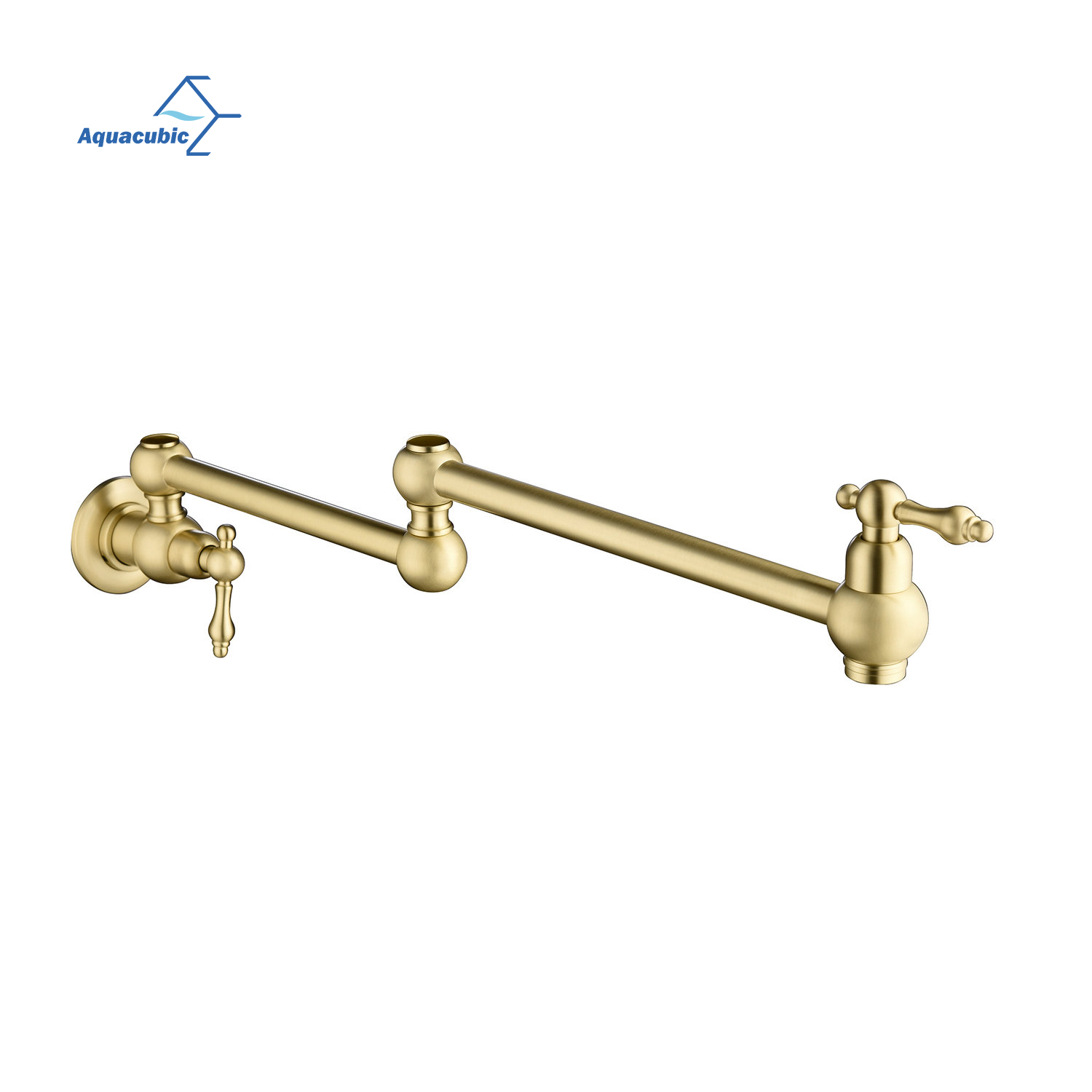 Aquacubic Pot Filler Folding Faucets,Wall Mount Pot Filler Kitchen Faucet Solid Brass,Swing Arm Folding Brushed Gold Modern Kitchen Sink Faucet Folding Stretchable with Single Hole Two Handle