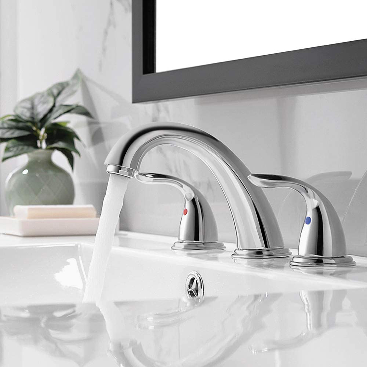 Aquacubic Polished Chrome Widespread 2 Handle 3 Hole Bathroom Basin Sink Faucet with Drain Assembly