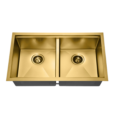Golden Gold Stainless Steel Double Bowl Kitchen Sink with Ledge