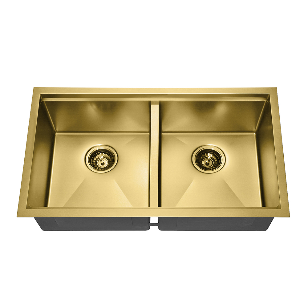 Golden Gold Stainless Steel Double Bowl Kitchen Sink with Ledge