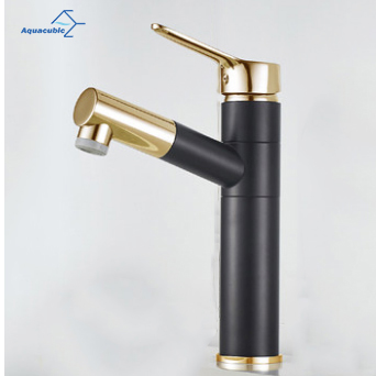 Aquacubic black gold pull out bathroom faucet water taps with Flexible drawing tube