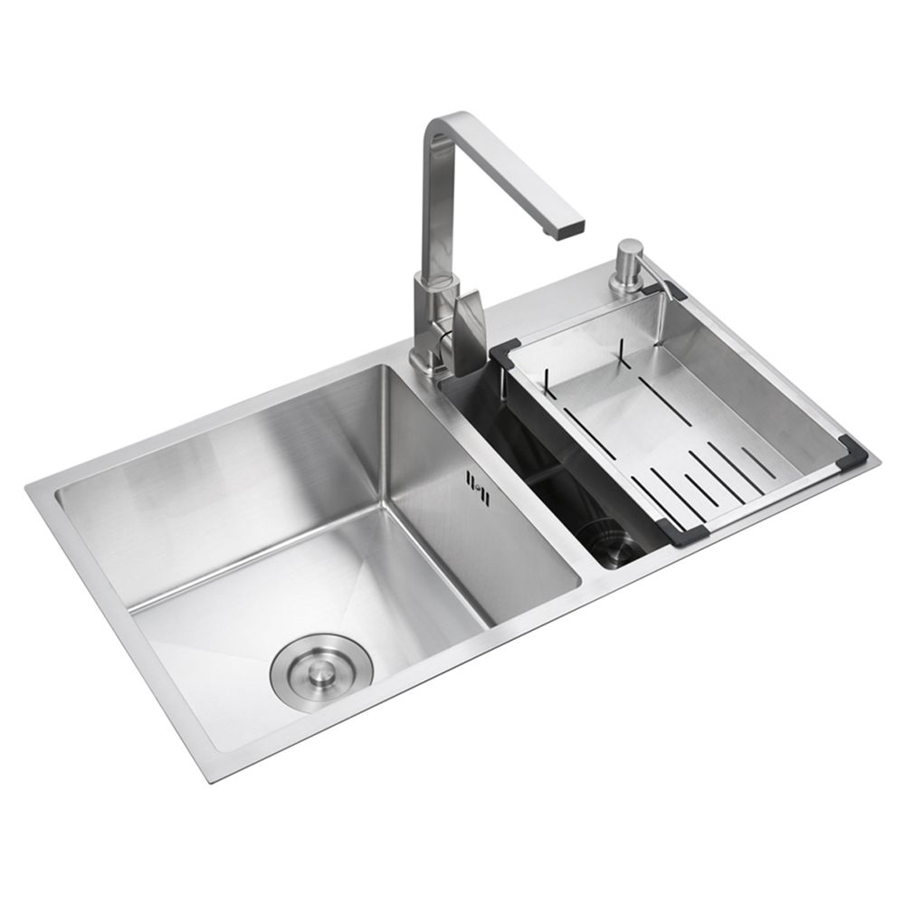 Aquacubic 30 x 18 Inch Kitchen Fixtures Drop In Topmount Workstation Double Bowl Handmade 304 Stainless Steel Kitchen Sink