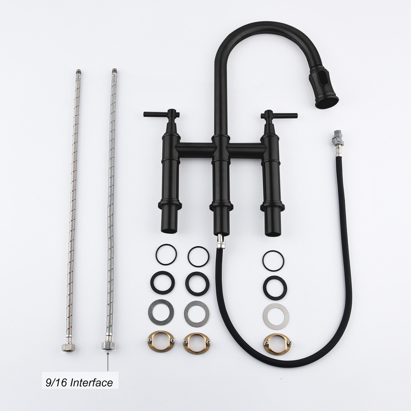 Aquacubic Transitional Bridge Kitchen Faucet with Pull Down Sprayer in