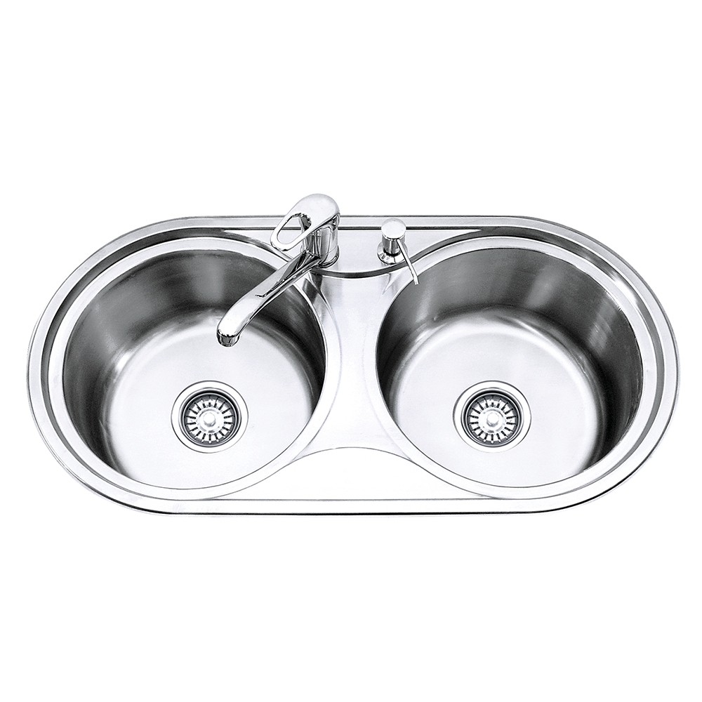 860 x 440 x 190 mm Double Bowl Stainless Steel Pressed / Drawn Kitchen Sink