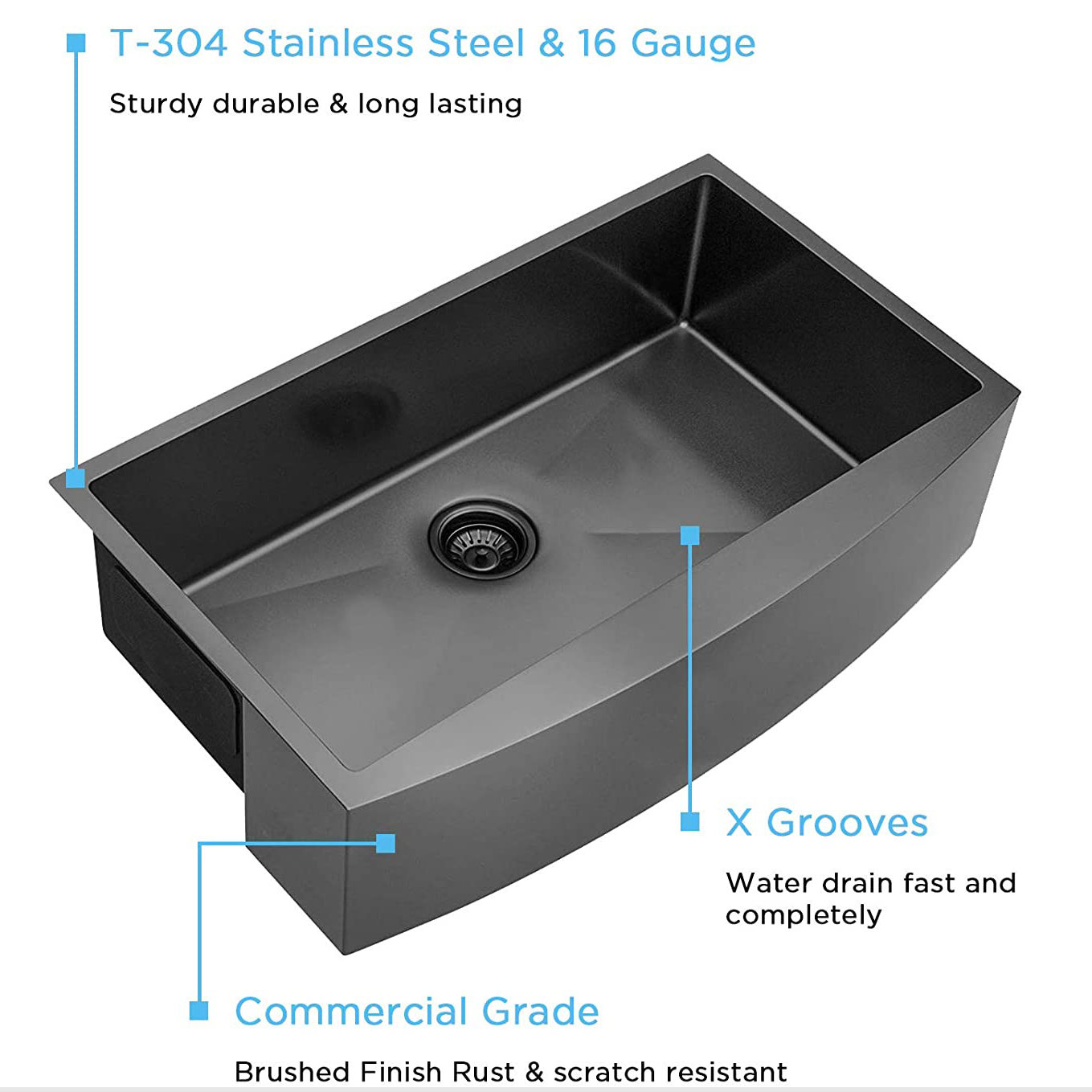 Black Single Bowl Stainless steel Farmhouse Kitchen Sink