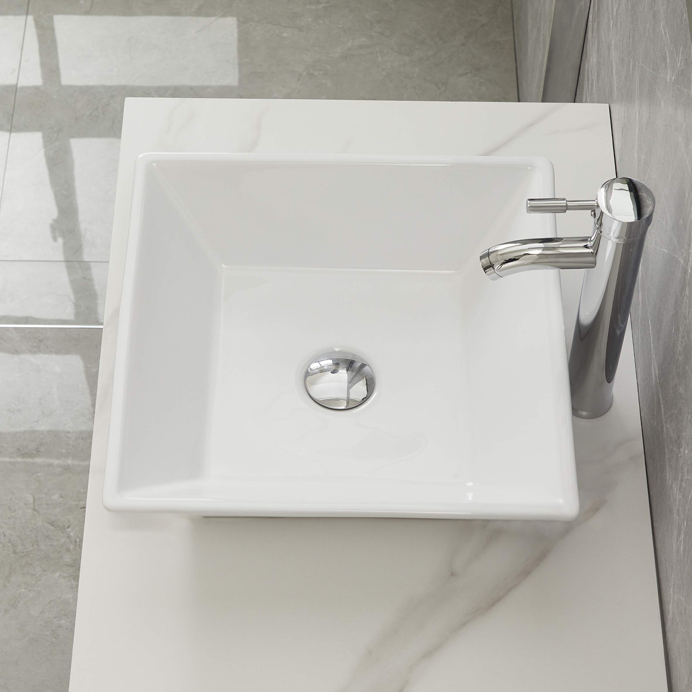 Aquacubic Square Over Counter Bathroom Vanity White Ceramic Art Sink