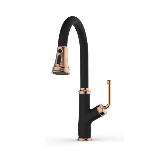 Aquacubic cUPC Solid Lead Free Brass Body Gold and Black Pull Down Kitchen Faucet AF3068-5BG