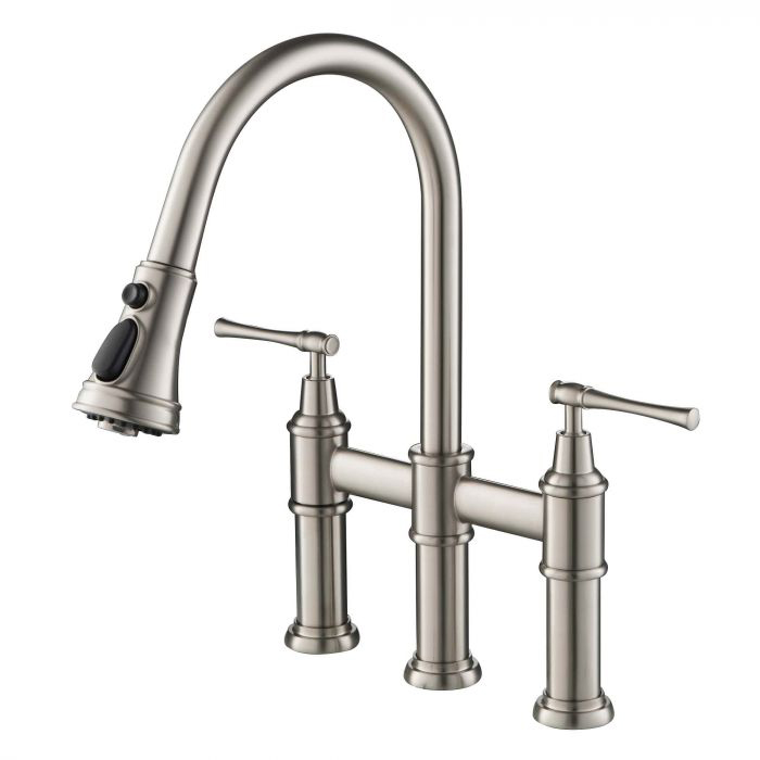 Brushed Nickel Drinking Water Bridge Kitchen Faucet with Pull Down Sprayer