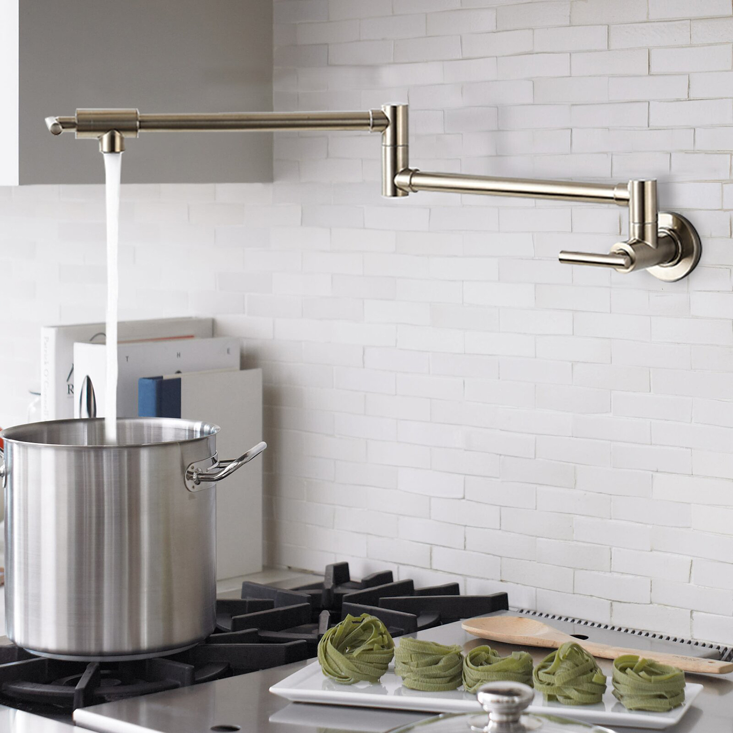 Modern Kitchen Sink Faucet Folding Stretchable with Single Hole Wall Mount Pot Filler Kitchen Faucet Solid Brass Two Handles Pot Filler Folding Faucets