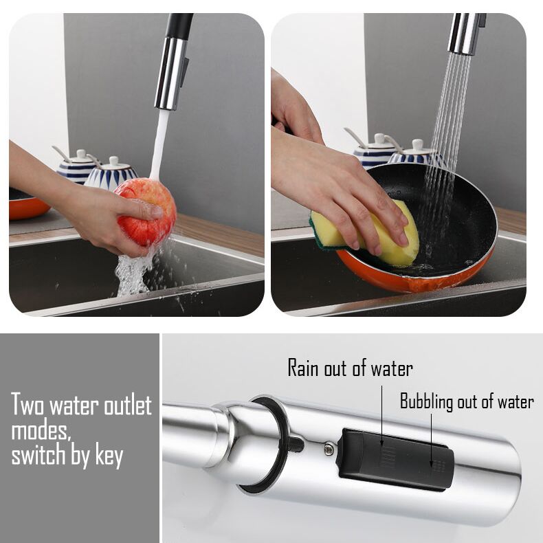 Aquacubic cUPC Modern low lead Single Handle Chrome and Black Pull Down Kitchen Sink Faucet