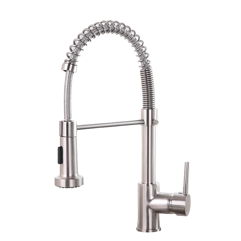 Brass Body Brushed Nickel Pull Down Kitchen Faucet with Pull Spring