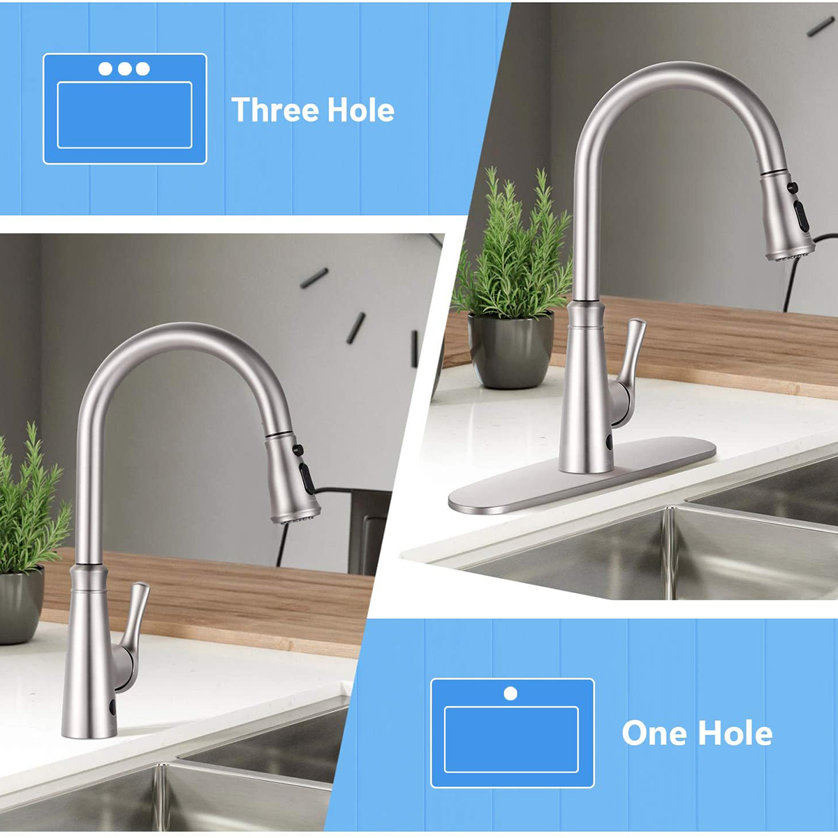 Aquacubic cUPC Modern Design Sensor Touchless Kitchen Faucet with 2 Function Pull Down Sprayer