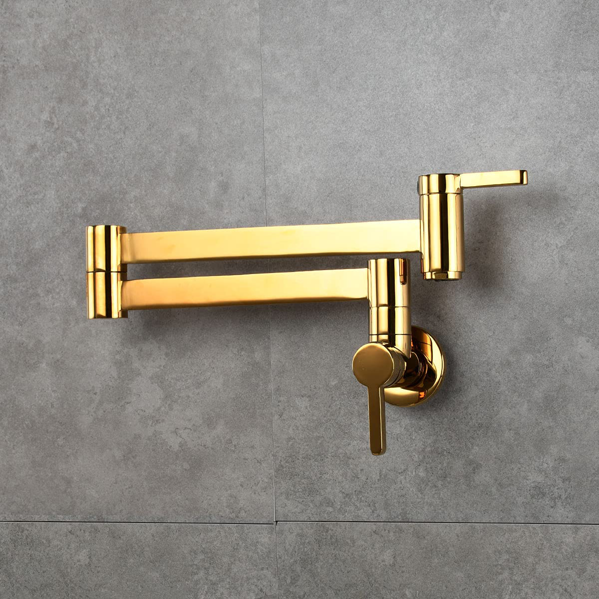 Solid Brass Square Wall Mounted Folding Faucet Titanium Gold Double Switch Foldable Kitchen Sink Pot Filler Faucet 