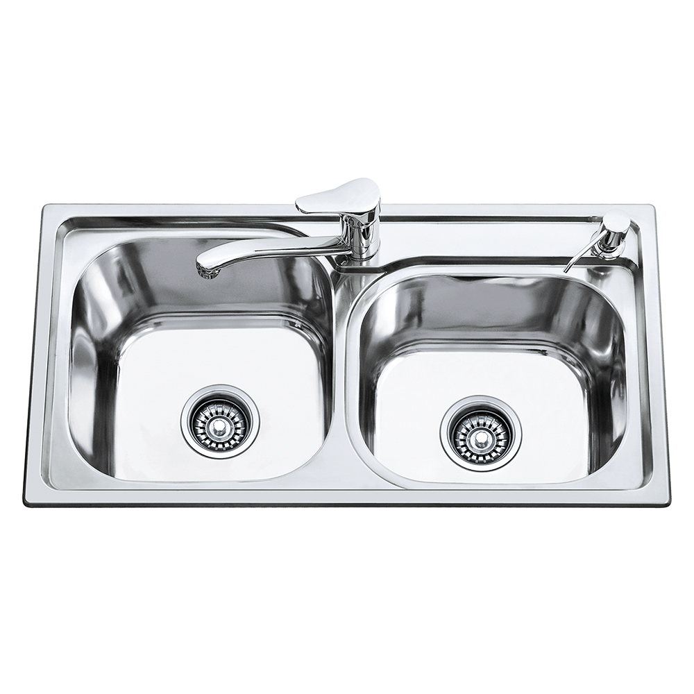 770 x 410 x 190 mm Double Bowl Stainless Steel Pressed / Drawn Kitchen Sink