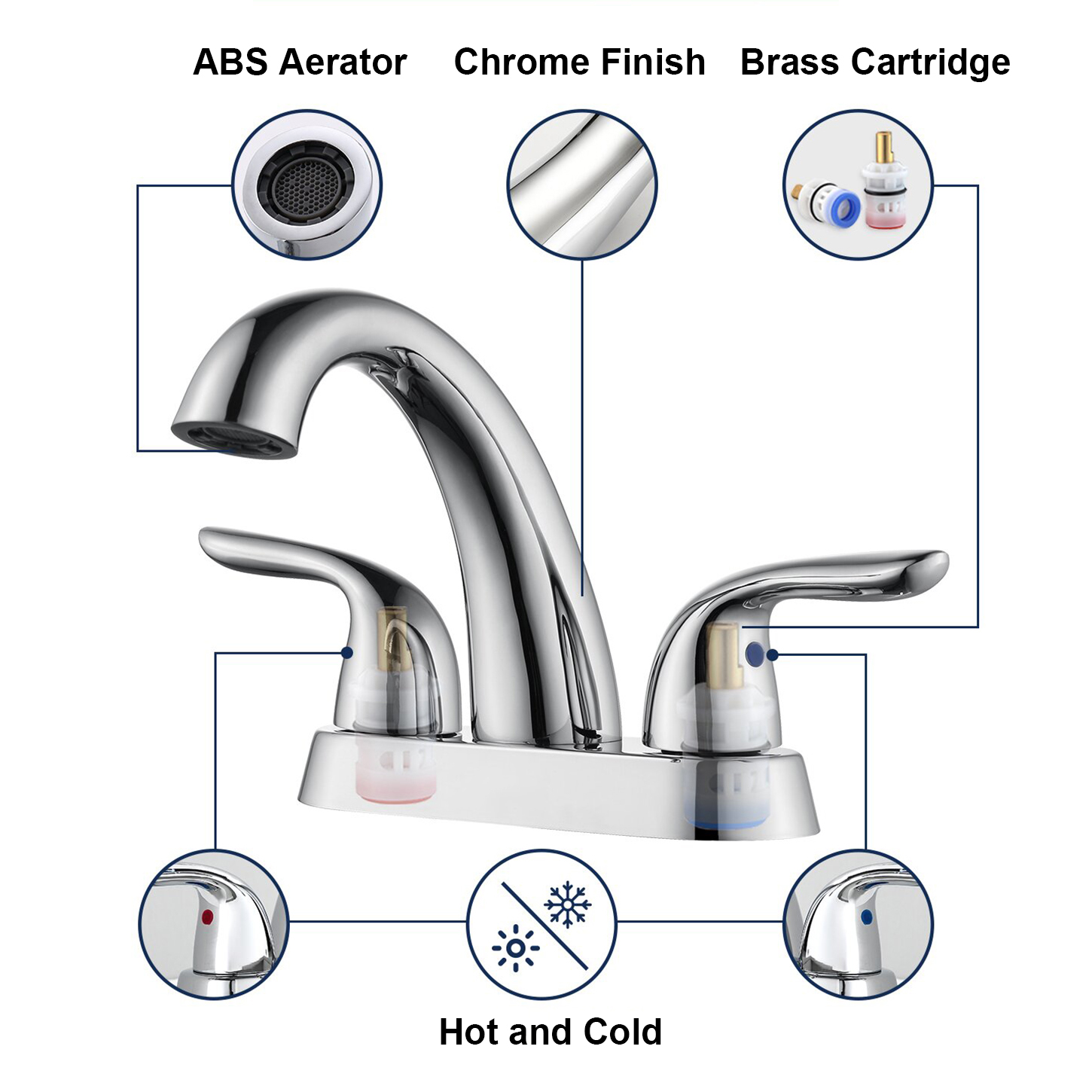 4 inch 2 Handle Brass Chrome Universal Centerset Faucet for Vanity Lavatory Basin Restroom