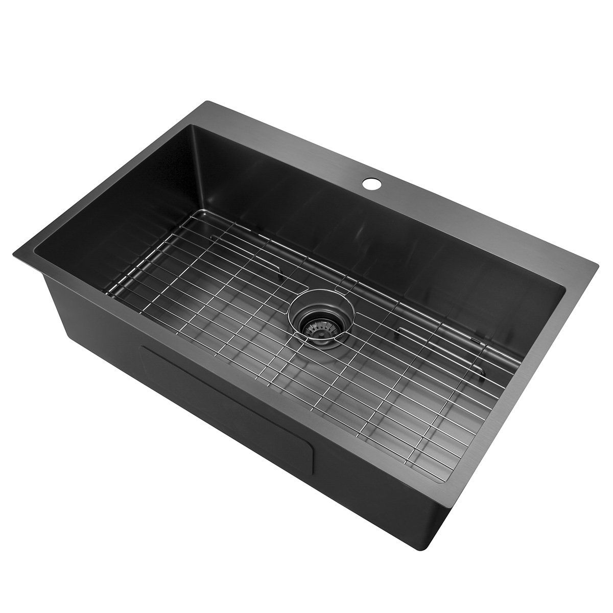 Stainless Steel Handmade Topmount Gunmetal Black Nano Kitchen Sink with Ledge