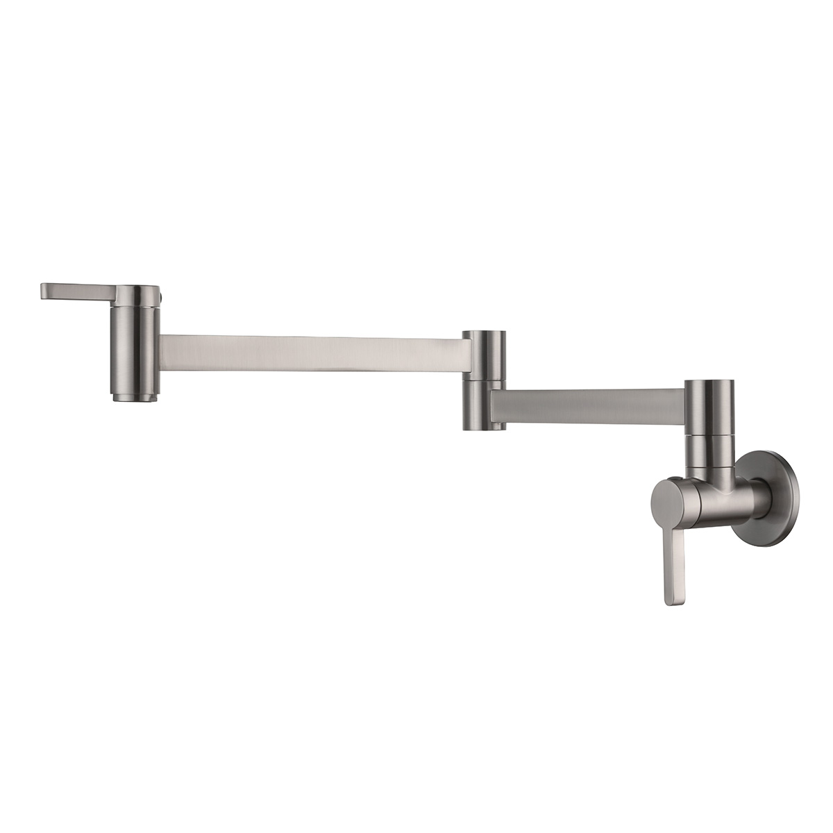 Brushed Nickel Finish and Single Hole Wall Mount Two Handle Pot Filler Faucet