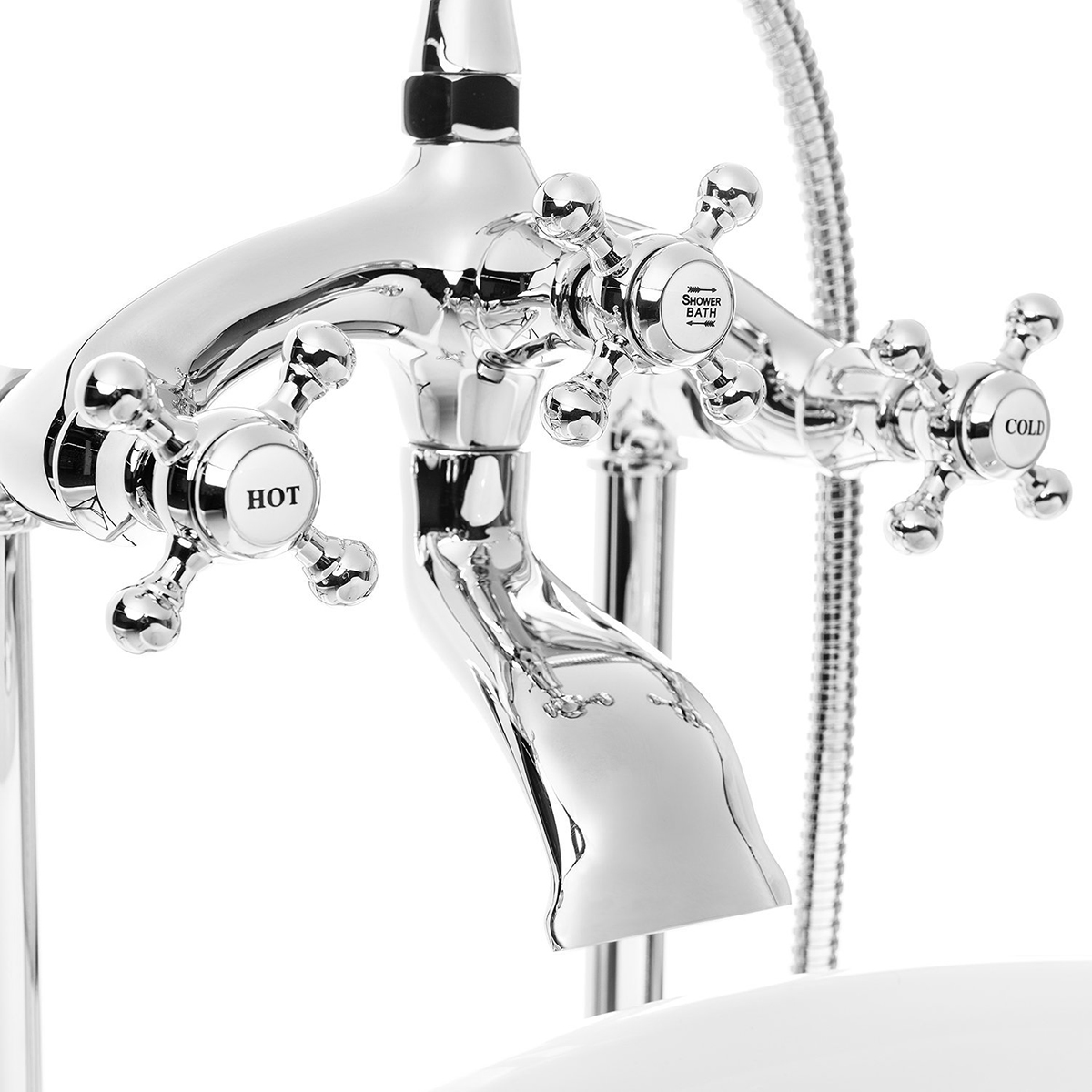 Floor Mounted Freestanding Tub Filler Bathtub Faucet with 3 Revolving Handles