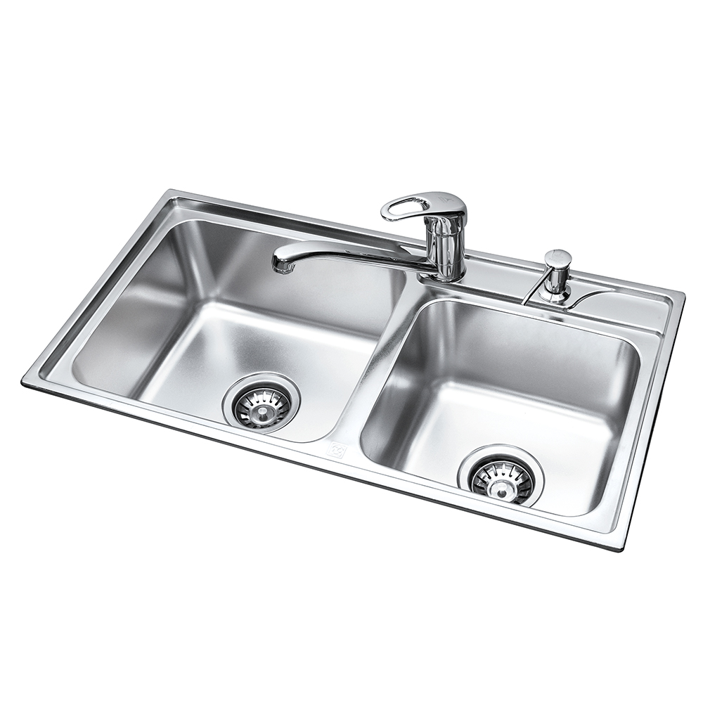 780 x 420 x 190 mm Double Bowl Stainless Steel Pressed / Drawn Kitchen Sink with Side Sprayer