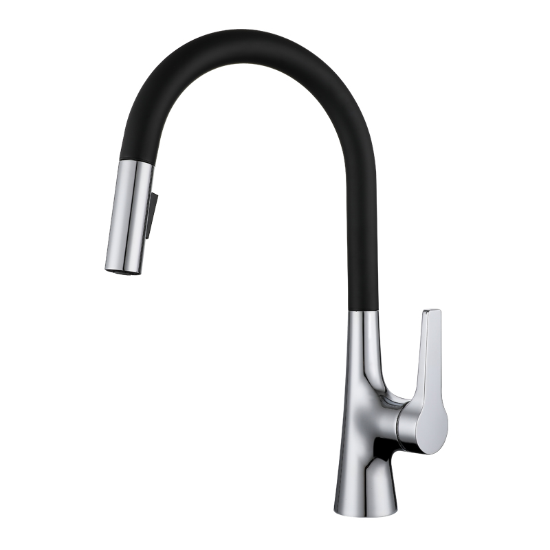 Aquacubic cUPC Modern low lead Single Handle Chrome and Black Pull Down Kitchen Sink Faucet