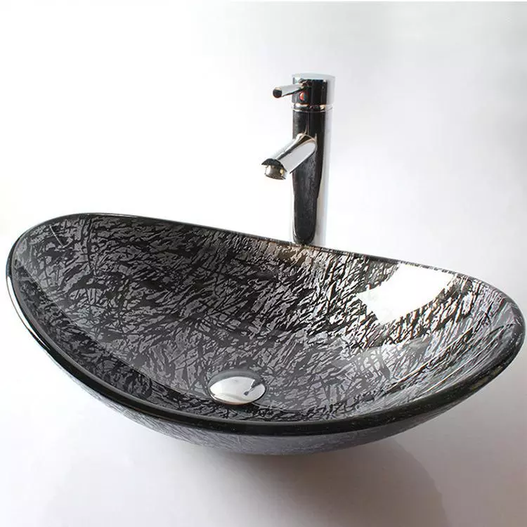 Hand Painted Counter Top Round Cabinet Basin Tempered Glass Bathroom Toilet Hand Wash Basin