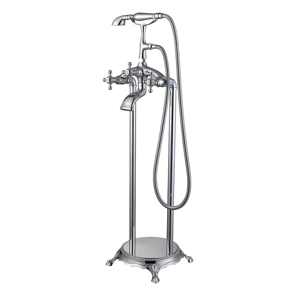 Floor Mounted Freestanding Tub Filler Bathtub Faucet with 3 Revolving Handles