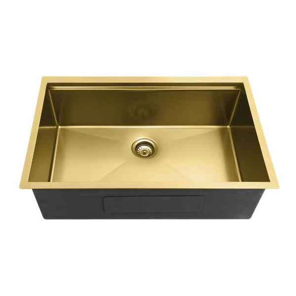 Aquacubic cUPC PVD Nano 27x19 Inch Luxury Golden 304 Stainless Steel Single Bowl Undermount Handmade Kitchen Sink with Ledge