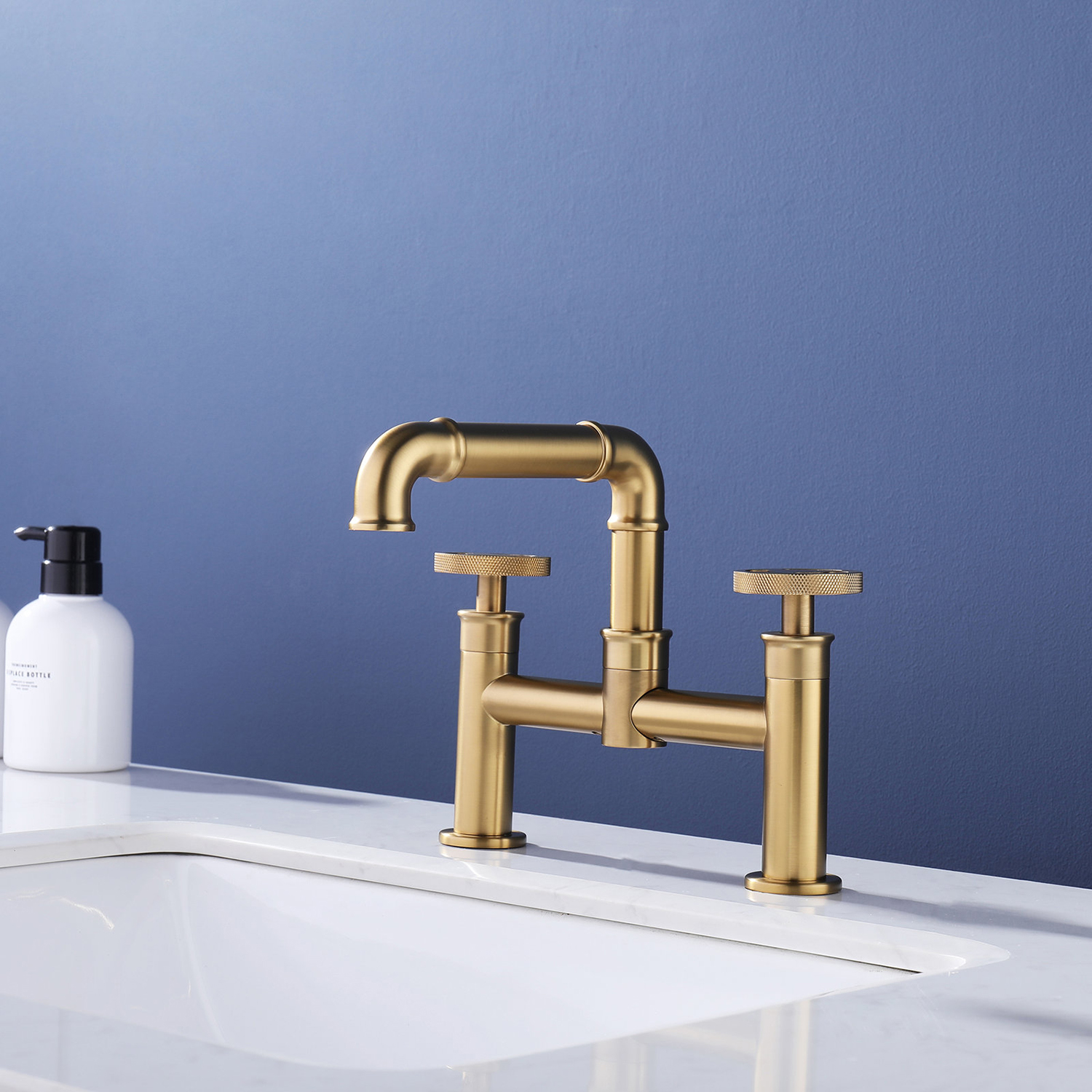 Aquacubic Brushed gold Industry Bridge Bathroom Basin Mixer Faucet