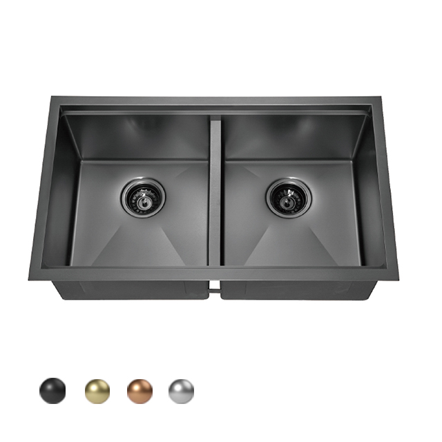 Gold Color Stainless Steel Double Bowl Kitchen Sink with Ledge