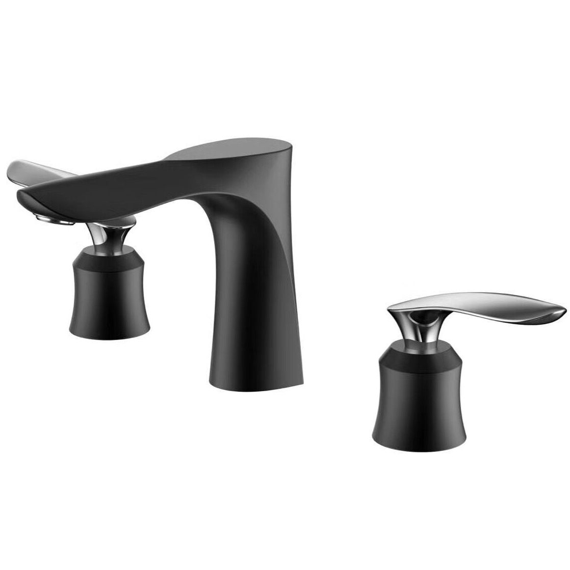 New Model Matt Black Double Handle Deck Mounted Bathroom Faucet