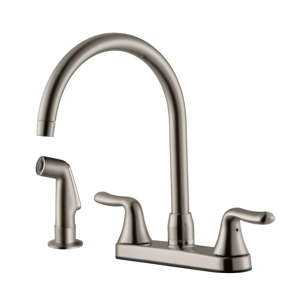 Brushed Nickel Double-Handle 3 Hole 8 Inch Kitchen Faucet with Soap Dispenser