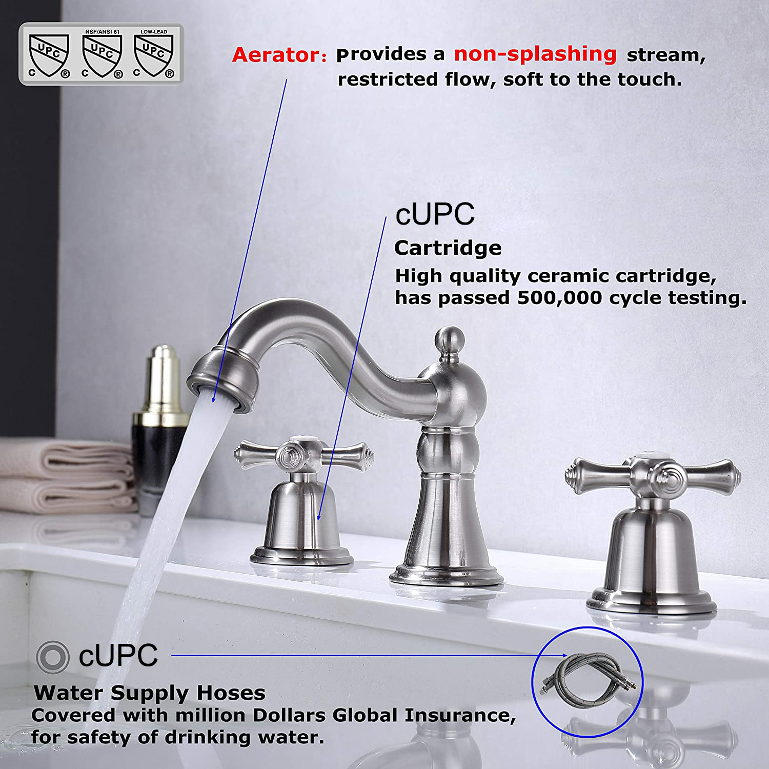 Aquacubic Modern Hot Selling 8 Inch Widespread Assembly Basin Faucet Tap Deck Mounted Faucets for Bathroom Tap