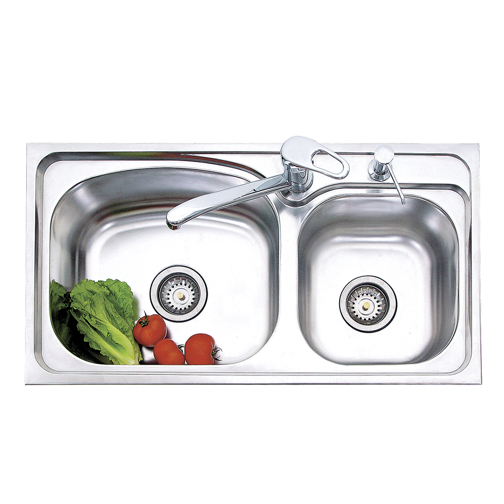 780 x 430 x 190 mm Double Bowl Stainless Steel Pressed / Drawn Kitchen Sink