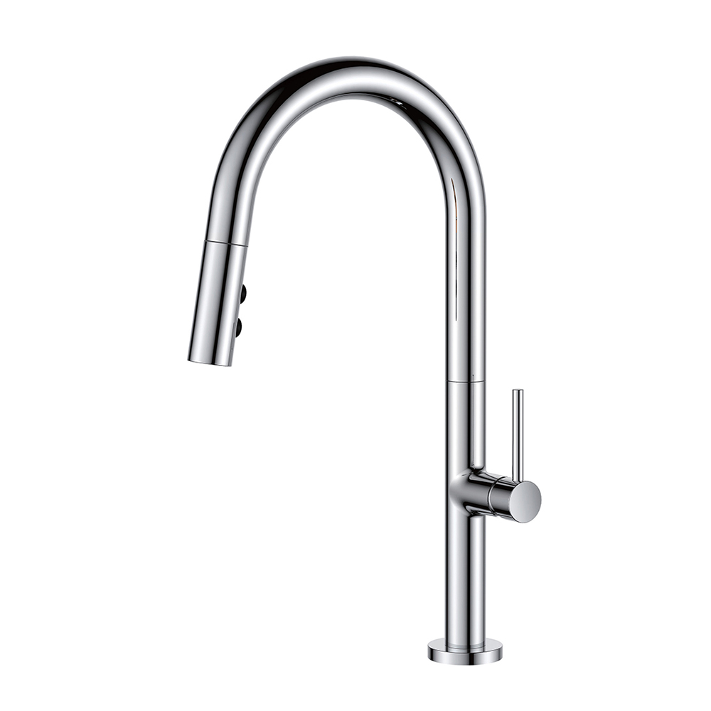 Single Handle Chrome Pull Down Kitchen Sink Faucet / Tap with 2 Modes Sprayer
