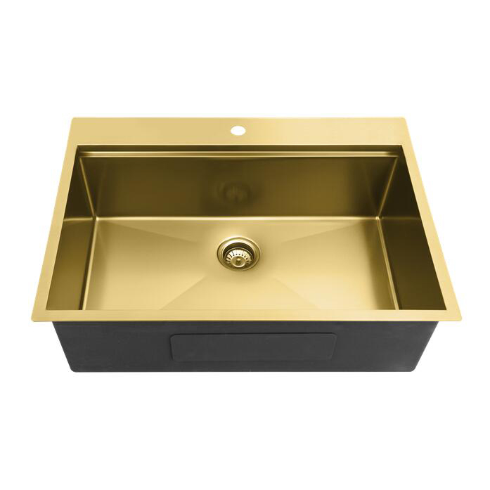 Aquacubic cUPC PVD Nano 33x22 Inch Luxury Gold SUS 304 Single Bowl Undermount Handmade Kitchen Sink with Ledge
